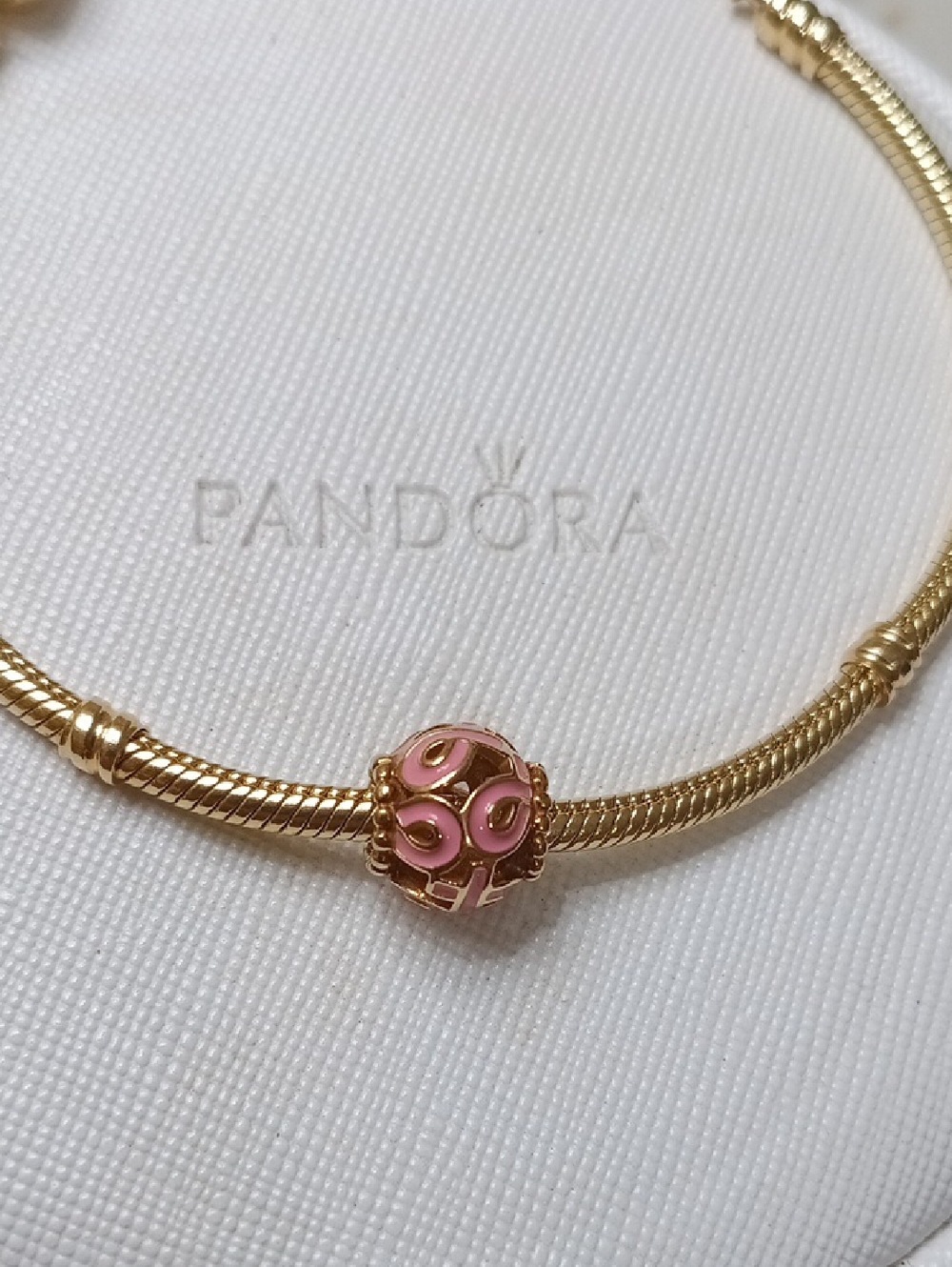 Pandora 14k Solid Gold Pink Enamel Ribbon Charm. This Listing is for one charm.